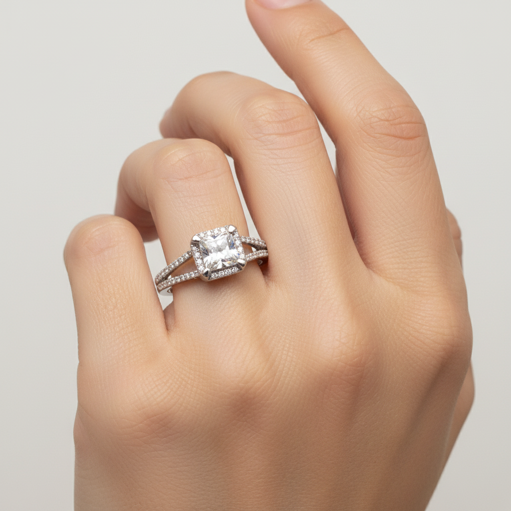 9ct White Gold Cz Ring.