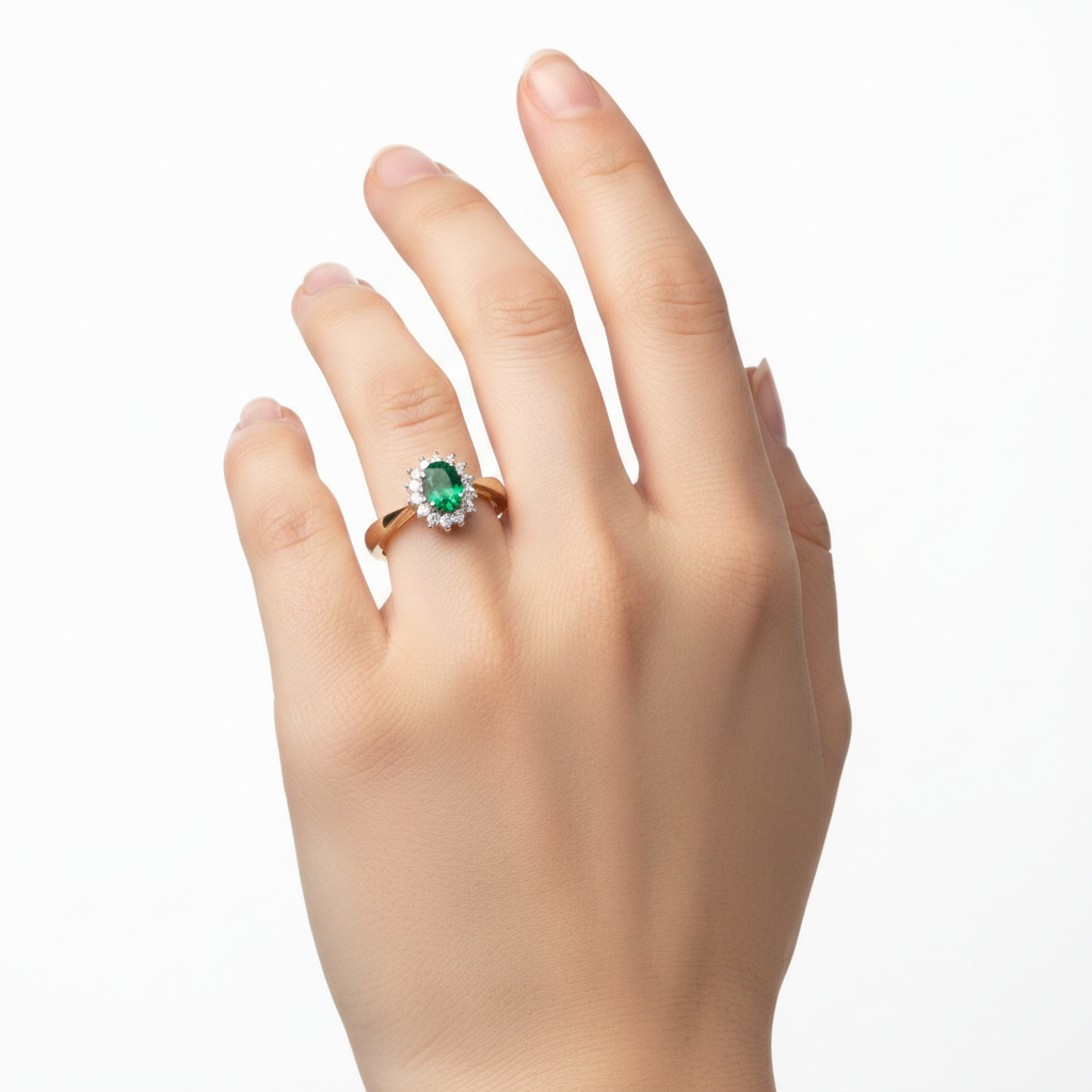 9ct Yellow Gold Emerald Cz Ring.