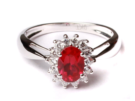 9ct White Gold Ruby Cz Ring.