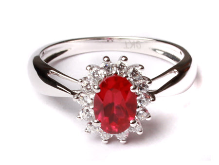 9ct White Gold Ruby Cz Ring.