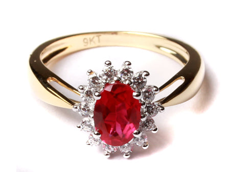 9ct Yellow Gold Ruby Cz Ring.