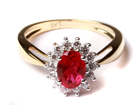 9ct Yellow Gold Ruby Cz Ring.