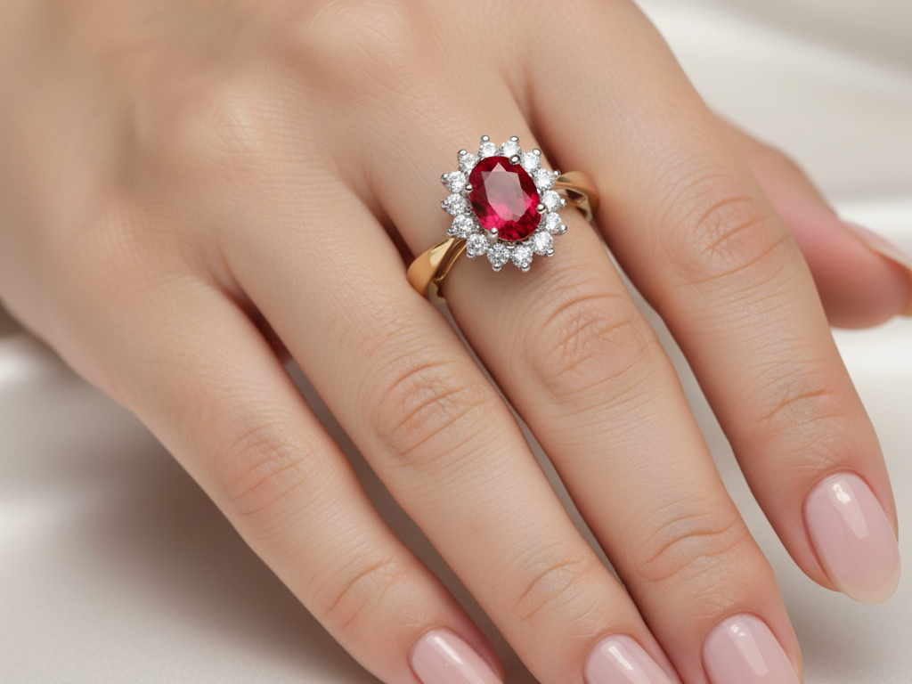 9ct Yellow Gold Ruby Cz Ring.