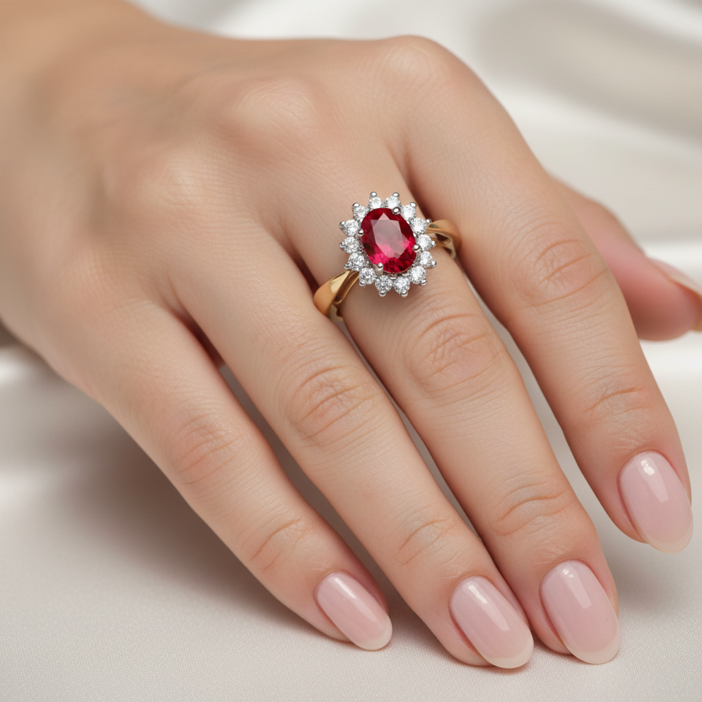 9ct Yellow Gold Ruby Cz Ring.