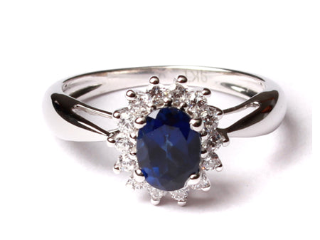 9ct White Gold Sapphire Cz Ring.