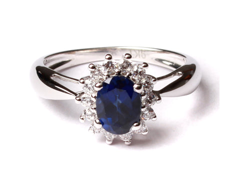 9ct White Gold Sapphire Cz Ring.