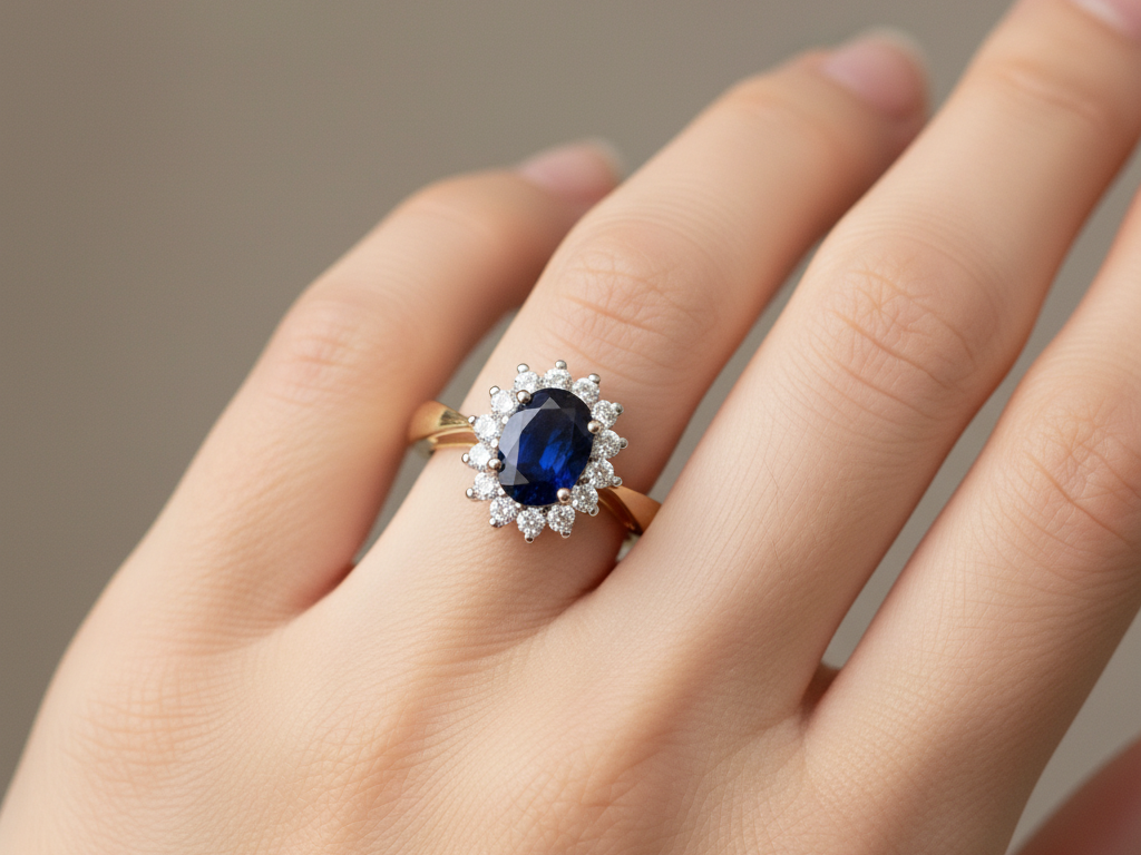 9ct Yellow Gold Sapphire Cz Ring.
