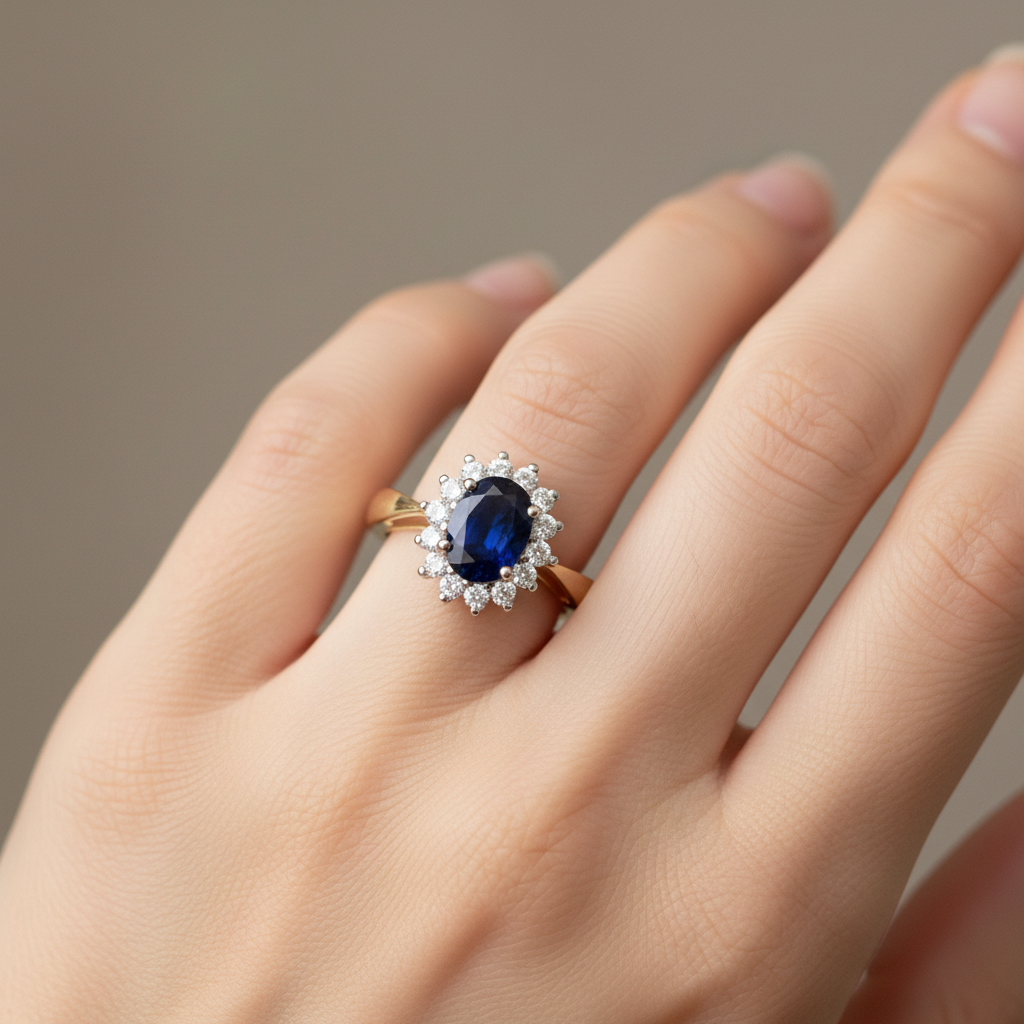 9ct Yellow Gold Sapphire Cz Ring.