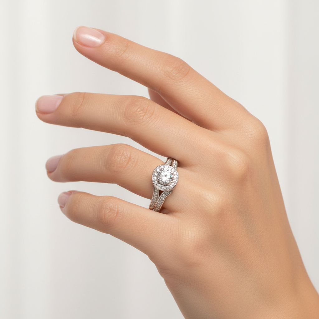 9ct White Gold Cz Ring.