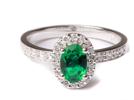 9ct White Gold Emerald Cz Ring.