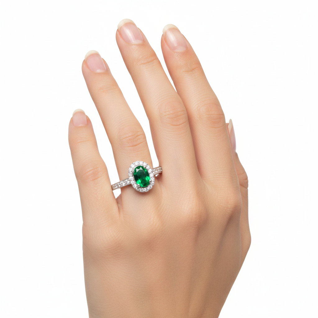 9ct White Gold Emerald Cz Ring.