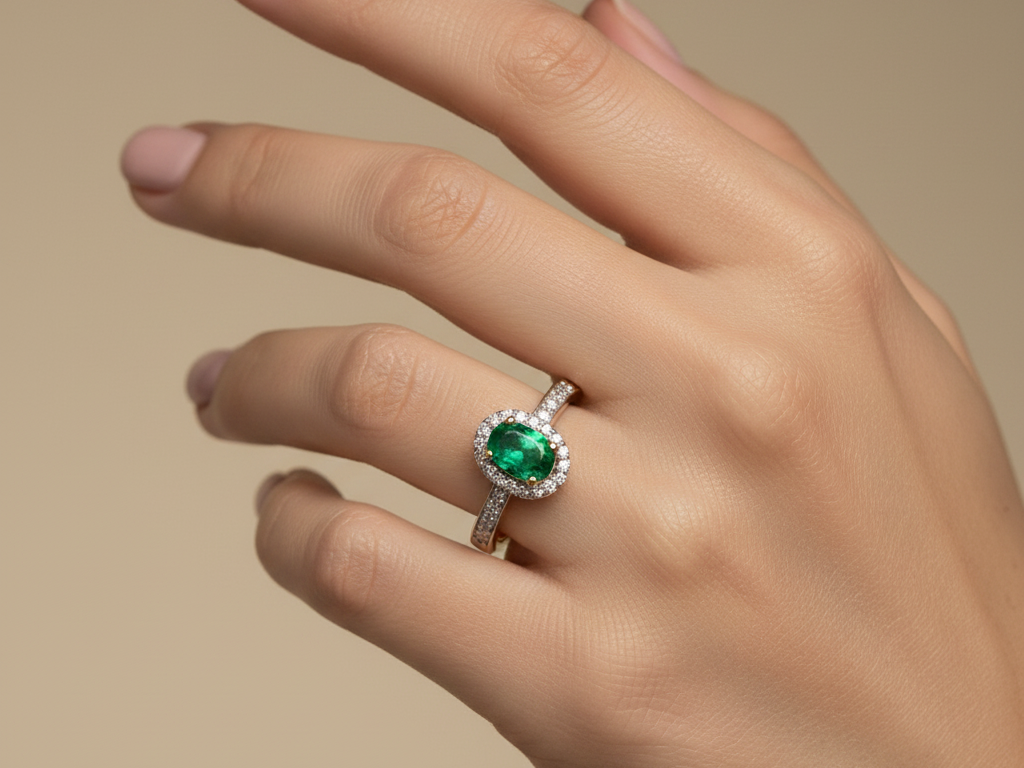 9ct Yellow Gold Emerald Cz Ring.