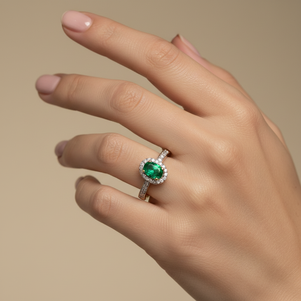 9ct Yellow Gold Emerald Cz Ring.