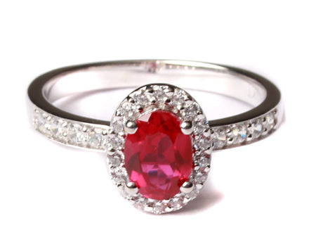 9ct White Gold Ruby Cz Ring.