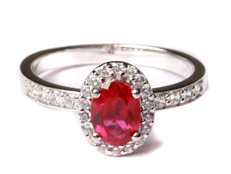 9ct White Gold Ruby Cz Ring.