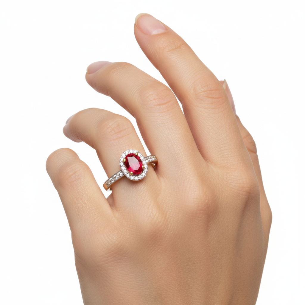 9ct Yellow Gold Ruby Cz Ring.
