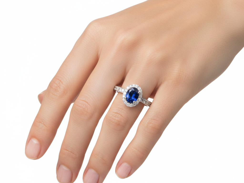 9ct White Gold Sapphire Cz Ring.