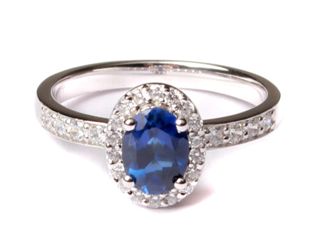 9ct White Gold Sapphire Cz Ring.