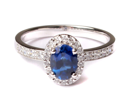 9ct White Gold Sapphire Cz Ring.