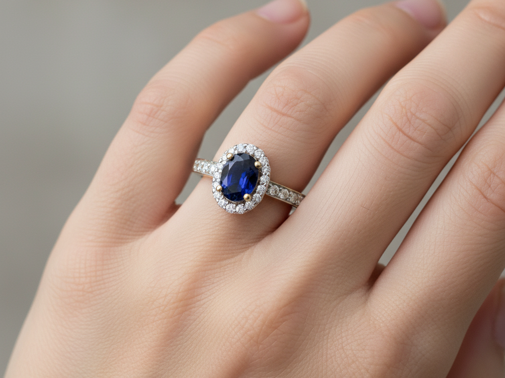 9ct Yellow Gold Sapphire Cz Ring.