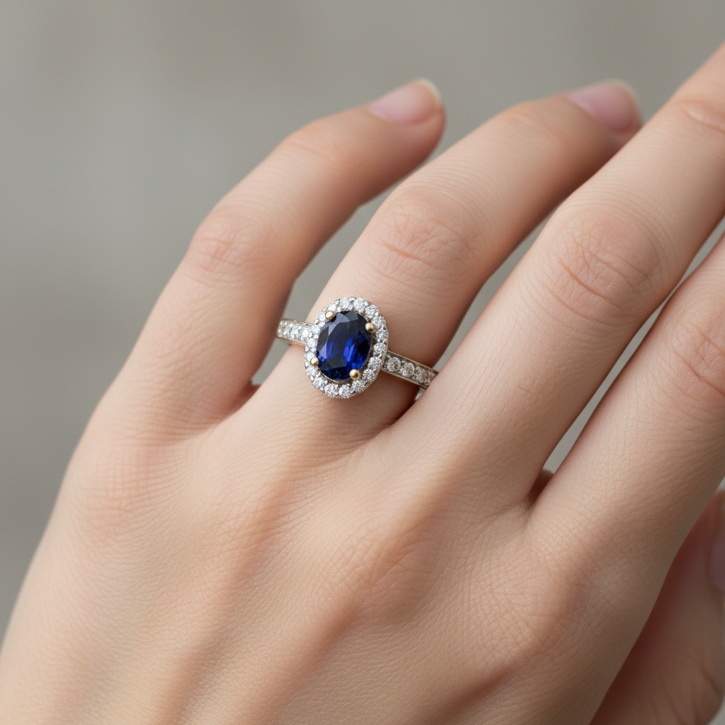 9ct Yellow Gold Sapphire Cz Ring.
