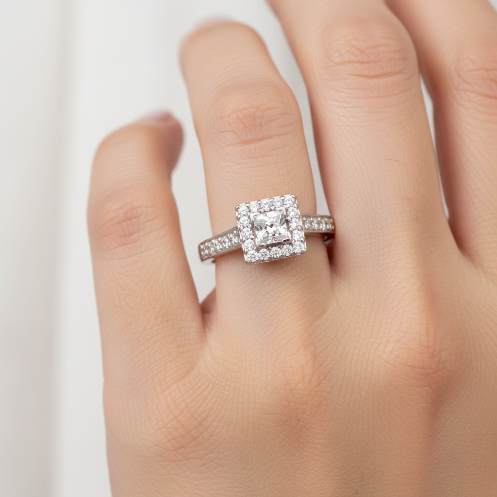 9ct White Gold Cz Ring.