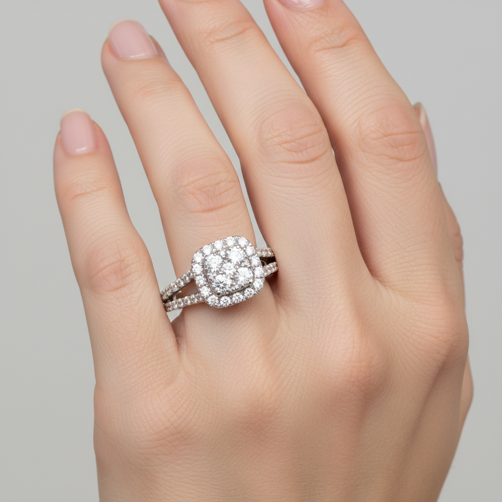 9ct White Gold Cz Ring.