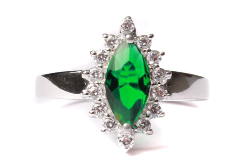 9ct White Gold Emerald Cz Ring.
