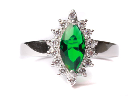 9ct White Gold Emerald Cz Ring.