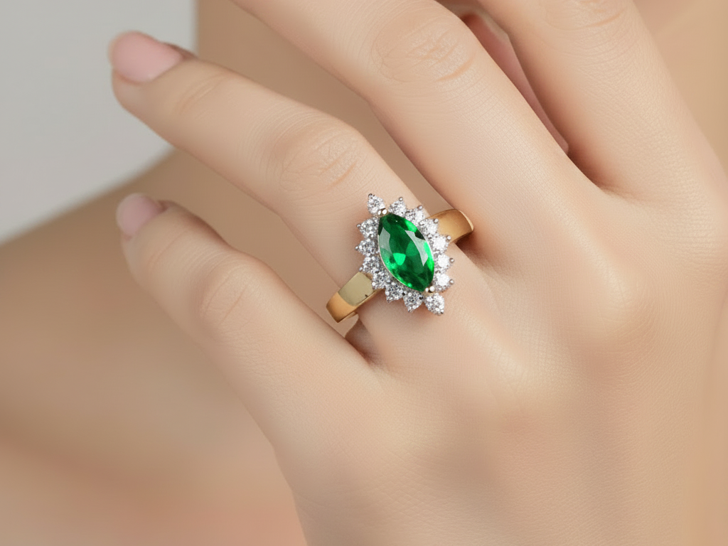 9ct Yellow Gold Emerald Cz Ring.