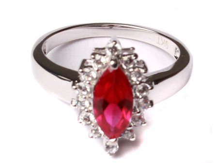 9ct White Gold Ruby Cz Ring.