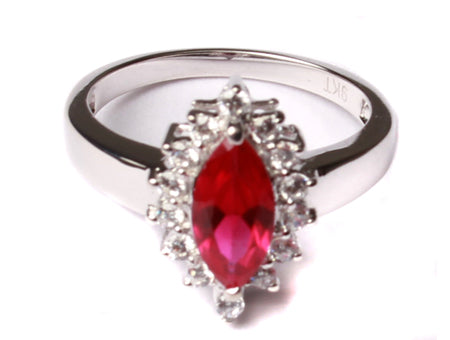9ct White Gold Ruby Cz Ring.