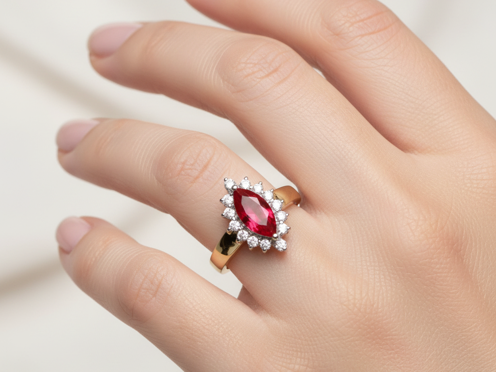 9ct Yellow Gold Ruby Cz Ring.