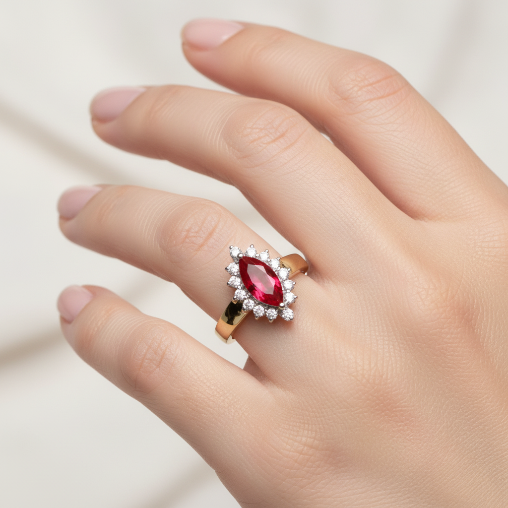 9ct Yellow Gold Ruby Cz Ring.