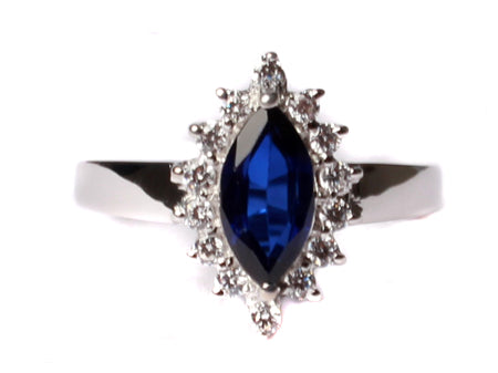 9ct White Gold Sapphire Cz Ring.