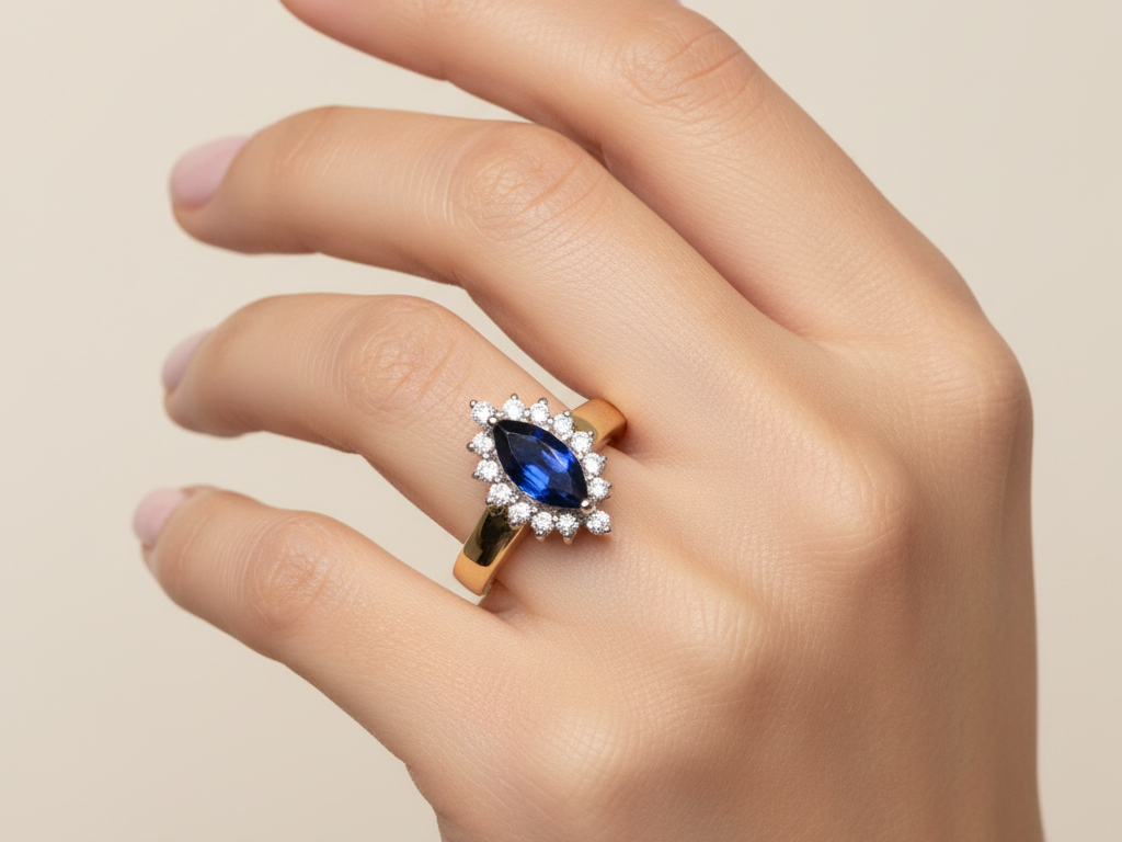 9ct Yellow Gold Sapphire Cz Ring.