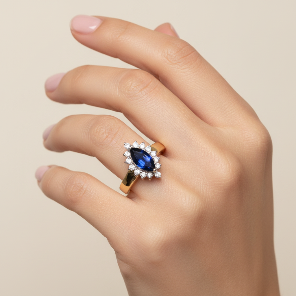 9ct Yellow Gold Sapphire Cz Ring.