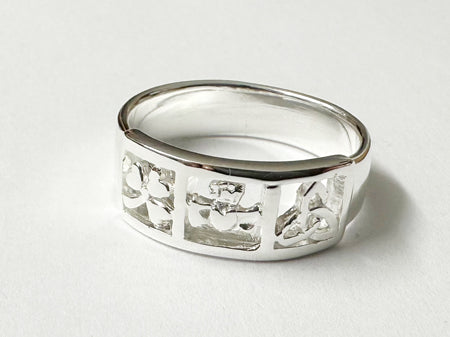 Celtic Shamrock Claddagh Trinity Knot  Silver Ring