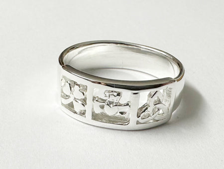 Celtic Shamrock Claddagh Trinity Knot  Silver Ring