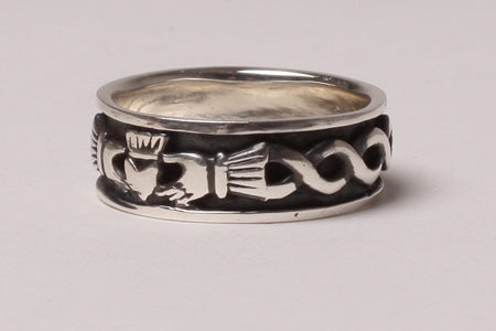 Claddagh Oxydised Silver Band Ring