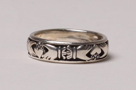 Claddagh Silver Oxydised Unisex Band Ring