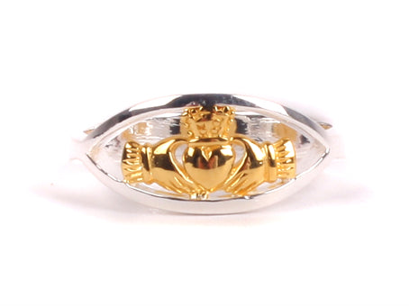 Claddagh Silver Ring With Goldplating