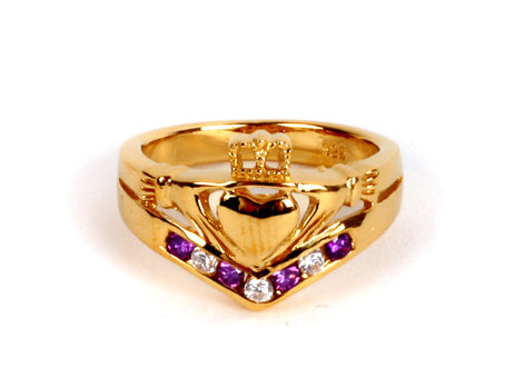 Claddagh Wishbone Design Silver Ring With Goldplating