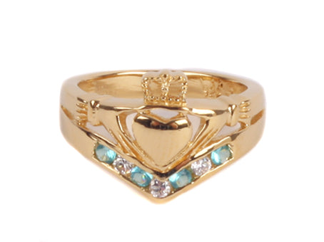 Claddagh Wishbone Design Silver Ring With Goldplating