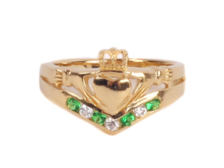 Claddagh Wishbone Design Silver Ring With Goldplating