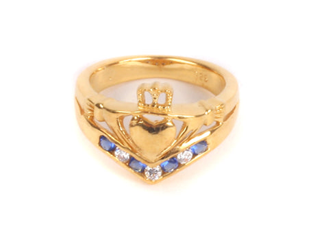 Claddagh Wishbone Design Silver Ring With Goldplating