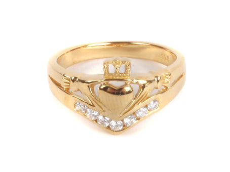 Claddagh Wishbone Design Silver Ring With Goldplating