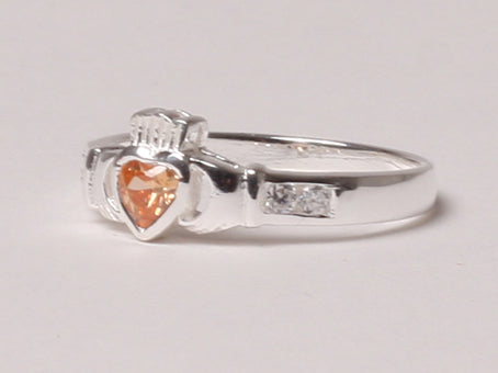Claddagh Ring with Champagne Cubic Zirconia November Month BirthStone