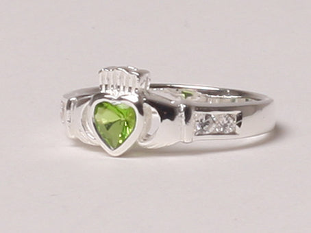 Claddagh Ring with Peridot Cubic Zirconia August Month BirthStone