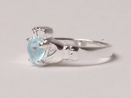 Claddagh Ring with Aquamarine March Month BirthStone